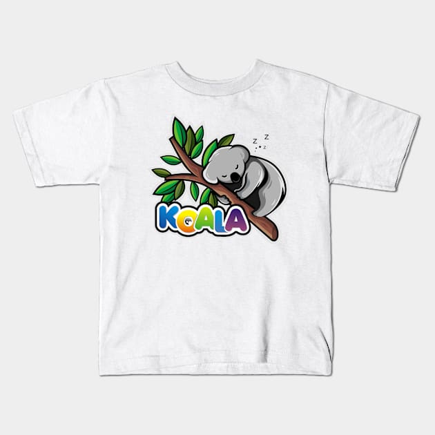 Koala Sleeping on a Tree Branch Kids T-Shirt by jarvis.kreatif